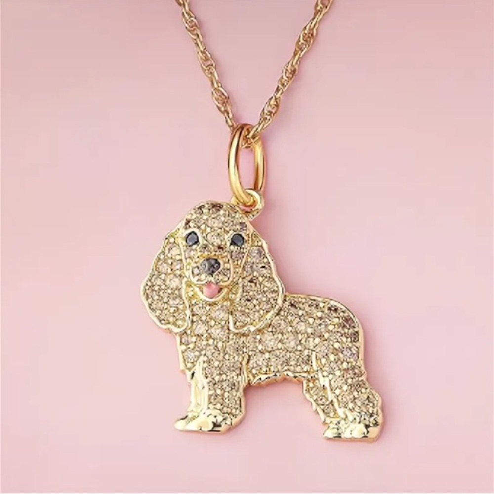 Gold Plated Rhinestone Studded "Dog Series" Cocker Spaniel Necklace